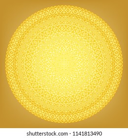 Round frames with geometric, Georgian ethnic patterns. Golden, yellow colors, embroidery style. Pattern brushes are included in vector file.