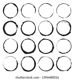 Round Frames, grunge textured hand drawn elements set, vector illustration.