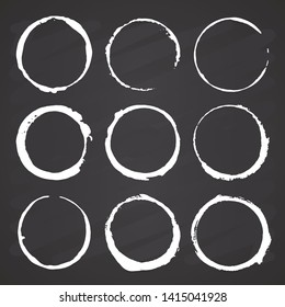 Round Frames, grunge textured hand drawn elements set, vector illustration on chalkboard background.