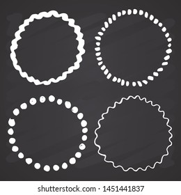 Round Frames, grunge textured hand drawn elements set, vector illustration on chalkboard background.