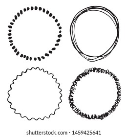 Round Frames, grunge textured hand drawn elements set, vector illustration.