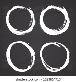 Round Frames, grunge textured hand drawn elements set, vector illustration on chalkboard background.