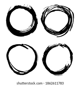 Round Frames, grunge textured hand drawn elements set, vector illustration.