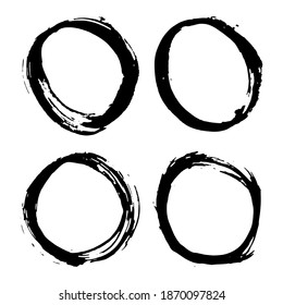 Round Frames, Grunge Textured Hand Drawn Elements Set, Vector Illustration.