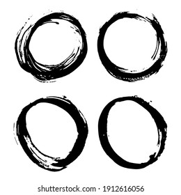 Round Frames, grunge textured hand drawn elements set, vector illustration.