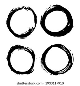 Round Frames, grunge textured hand drawn elements set, vector illustration.
