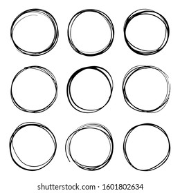 Round frames. Hand drawn doodle. Hand drawn circle frames. Ink circle frames. Doodle vector design element. Speech bubbles. Vector illustration. Color easy to edit. Transparent background.