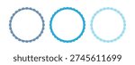 Round frames with Japanese print with blue overlapped semicircles. Circular vignettes in maritime oriental style. Frameworks with sea or ocean wave borders. Vector flat illustration.