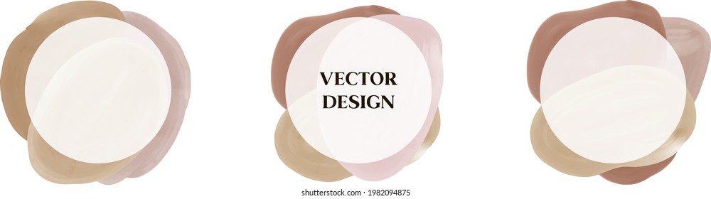 Round frames with nude and pink watercolor shapes