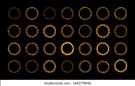 Round frames set. Rings of lines, like trees branch or bird's nest. Magic mystery abstract rings collection. Isolated vector illustration.