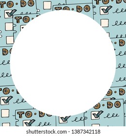 Round frames with time management and procrastination symbols and icons. 
