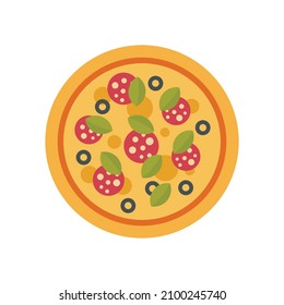 Round fresh pizza icon. Flat illustration of round fresh pizza vector icon isolated on white background