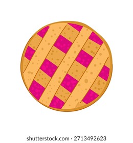Ilustração de torta de frutas redonda com uma crosta de pastelaria dourada e recheio fúcsia vibrante, representando sobremesa, assar e doces