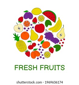 Round fruits composition. Logo design. Fresh Fruits for print, poster, card, decoration