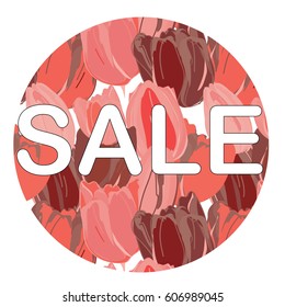 Round full of colorful tulips. Spring Sale. Vector illustration on white background