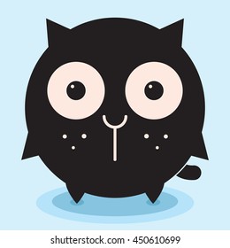 Round funny cat, cute kitten, minimalistic picture, illustration for children, vector art