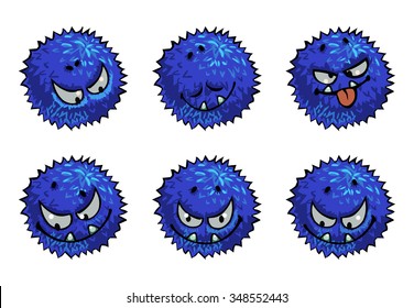 Round Furry Cute Monster Character. Top View Game Sprite. Vector Game Design For App