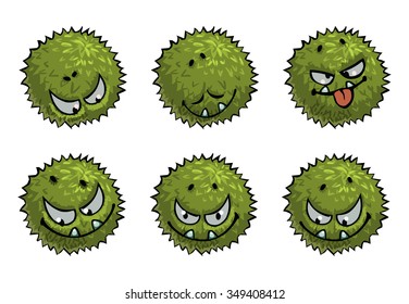 Round Furry Cute Monster Character.  Game Sprite. Vector Game Design For App