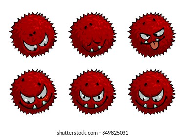 Round Furry Cute Monster Character.  Game Sprite. Vector Game Design For App