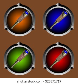 round game icons with vintage pirate telescope