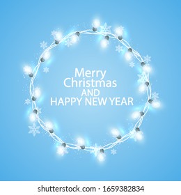 Round garlands on a blue winter background, vector art illustration.