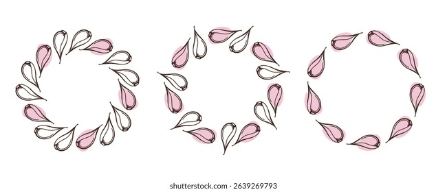 Round Garlic clove Spice Frame set. Doodle sketch vector illustration on white background. Seasoning for food. Organic product sketch for packaging, sales, shops sign. Flavor cooking ingredient