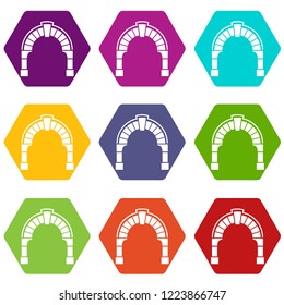 Round gate icons 9 set coloful isolated on white for web