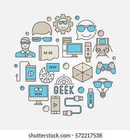 Round geek illustration - vector colorful creative nerd symbol