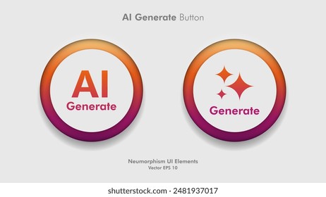 Round generate AI button user interface. Artificial intelligence UI UX design concept for website, app isolated on white background. Vector illustration