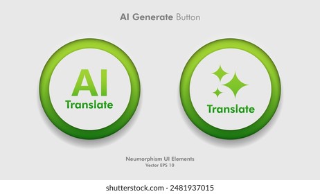 Runde generative übersetzte KI Button Benutzeroberfläche auf weißem Hintergrund. Artificial Intelligence UI UX Design Konzept für Website, App isoliert auf schwarzem Hintergrund. Vektorillustration