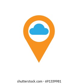 Round Geo location pin, flat cloud design vector icon