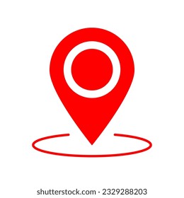 Round geo location pin on red ring circle icon. Vector illustration. EPS 10.