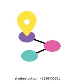 Round Geo Map Direction Location Pin vector icon on round spots. Colorful flat location icon isolated on white background.
