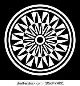 Round geometric design, ornament in ancient Greek style, isolated on black, vector illustration