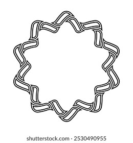 Round geometric frame with smooth geometric shapes. Abstract circular ornament. Isolated symbol. Stencil tattoo and print. Round vector pattern. Decorative design element. Black color shapes.