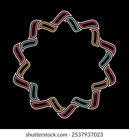 Cadre géométrique rond avec formes géométriques lisses. Abstrait ornement de couleur circulaire isolé sur fond noir. Motif d'Image vectorielle ronde. Elément de design décoratif.