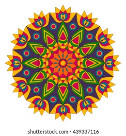round geometric mandala lotus flower shape - adult coloring book page