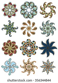 Round geometric ornaments set of had drawn doodle mandalas. Circle lace ornament, round ornamental geometric doily pattern collection. Islam, Arabic, Indian, ottoman motifs.