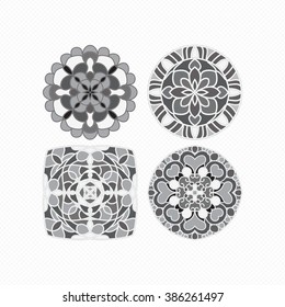 Round geometric ornaments set. Vector circular geometric ornament. Round pattern. Set of circular patterns. A set of monochrome mandalas