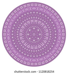 Round geometric pattern, American Indians ethnic style. Violet colors. Pattern brushes are included. 