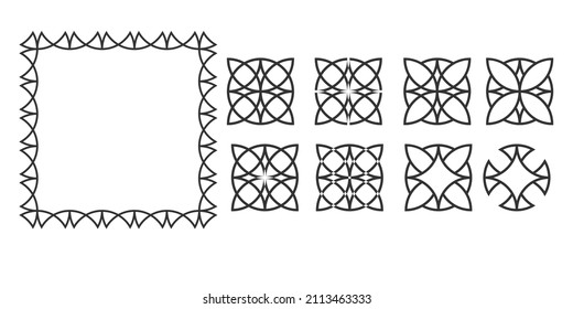 Round geometric patterns set and frame. Mandala, east ornaments