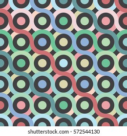 Round geometric seamless patten.Waves background in different colors. 