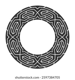 Round geometric shapes frame. Stylish round ornament isolated on white background. Design element for tattoo. Black and white decorative ornament.