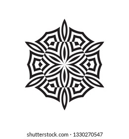 Round geometric surface. Beautiful black shapes composition on white background. Oriental ornament. Isolated abstract logo template. Design for print on pillow, tiles, bandana, carpet