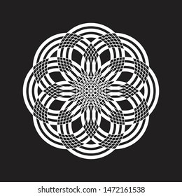 Round geometric surface. Beautiful black arabesque on white background. Oriental asian indian ornament. Isolated abstract logo. Design print rosette on pillow, tiles, mandala, bandana, tattoo, carpet.