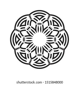 Round geometric surface. Beautiful black arabesque on white background. Oriental asian indian ornament. Isolated abstract logo. Design print rosette on pillow, tiles, mandala, bandana, tattoo, carpet.