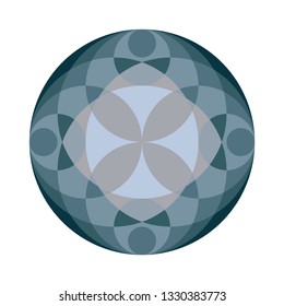 Round geometric surface. Beautiful blue shapes composition. Oriental ornament. Isolated abstract logo. Design for print on pillow, tiles, bandana, carpet. Vector illustration.