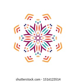 Round geometric surface. Beautiful colorful arabesque on white background. Oriental asian indian ornament. Isolated abstract art. Design print rosette on pillow, tile, mandala, bandana, tattoo, carpet