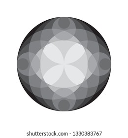 Round geometric surface. Beautiful grey shapes composition. Oriental ornament. Isolated abstract logo. Design for print on pillow, tiles, bandana, carpet. Vector illustration.