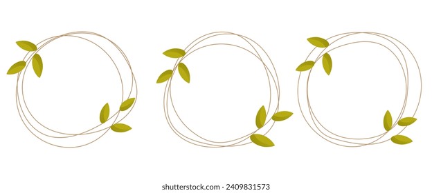 Round geometric wreath, highlighter with leaves. 